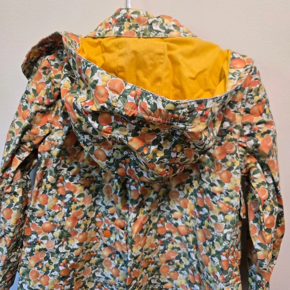 Stella McCartney Kids Citrus Orange Print Hooded Utility Jacket Coat Size 6Y